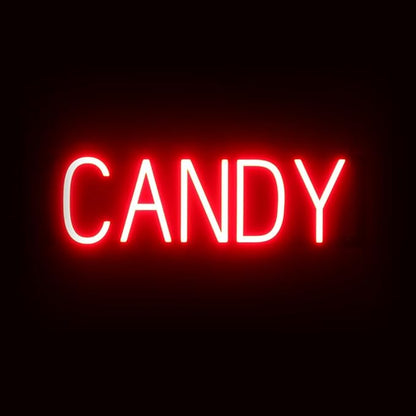 SpellBrite CANDY Sign | Treat-Related Sign with Neon Look, Red LED Light Source | 21.7" x 6.3"