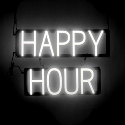 SpellBrite HAPPY HOUR Sign | Food-Related Sign with Neon Look, White LED Light Source | 21.0" x 15.0"