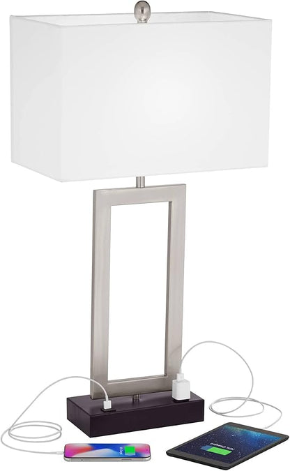 360 Lighting Todd Modern Table Lamp with Hotel Style USB and AC Power Outlet in Base 30" Tall Brushed Nickel Rectangle White Shade for Living Room Bedroom House Bedside Nightstand Home