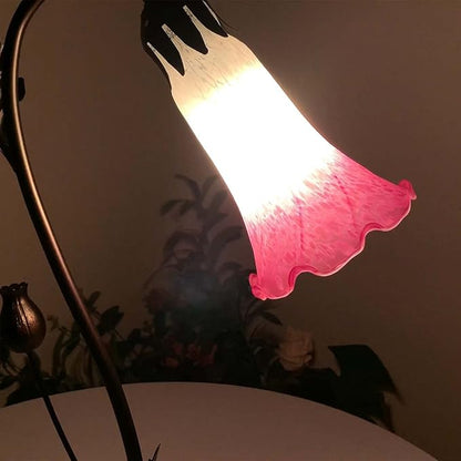 Bieye L10846 Lily Flower Blown Glass Accent Table Lamp for Living Room Bedroom Decoration (1-Light, Pink)