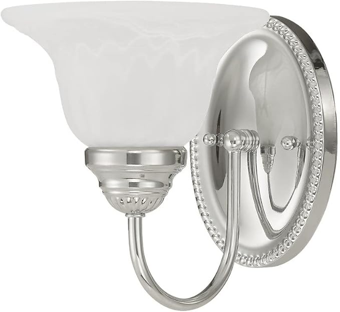 Livex Lighting 1531-02 Edgemont Single Light Wall Sconce Polished Brass with White Alabaster Glass, 7 x 8.75 x 8