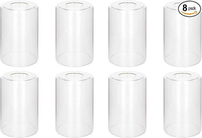 8 Pack Clear Glass Shade Covers Replacements, 5.5in Height, 3.5in Diameter, 1.65in Fitter, Clear Cylinder Glass Lamp Shade Replacement Globe for Chandelier Pendant Wall Sconces