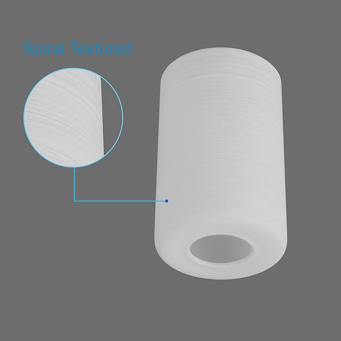 2 Pack White Frosted Spiral Textured Glass Shade, Cylinder Light Fixture Replacement Globe or Cover with 1-5/8-Inch Fitter for Chandelier Wall Sconce Pendant Light, G0071