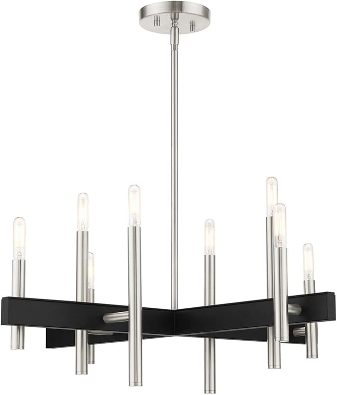Livex Lighting 49348-91 Denmark Collection 8-Light Chandelier with Exposed Bulbs, Brushed Nickel, 28 x 28 x 44