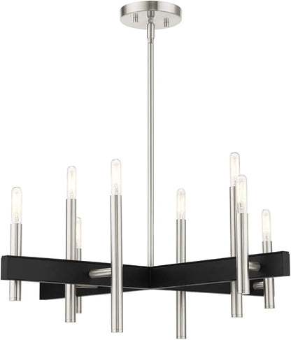 Livex Lighting 49348-91 Denmark Collection 8-Light Chandelier with Exposed Bulbs, Brushed Nickel, 28 x 28 x 44