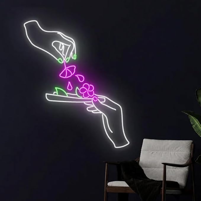 Flower Roll Joint Hand Led Sign, 20" Floral Roll Joint Hands Led Light, Weed Leaves Leaf Neon Sign,Smoking Room Wall Decor