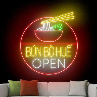 Bun Bo Hue Open Neon Sign, 23" Bun Bo Hue Led Sign, Vietnam Food Neon Led Light, Kitchen Vietnamese Restaurant Wall Decor