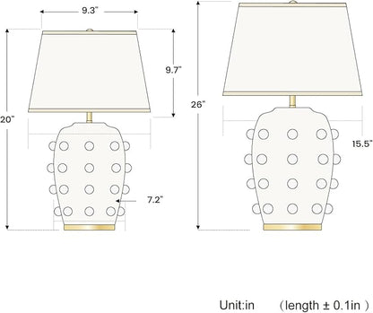 Modern Ceramic Linden Table Lamp - 26" White Ball Farmhouse Design, Classic Table Lamp Pottery Tapered Drum Shade for Living Room, Bedroom, Office, and Home （White）
