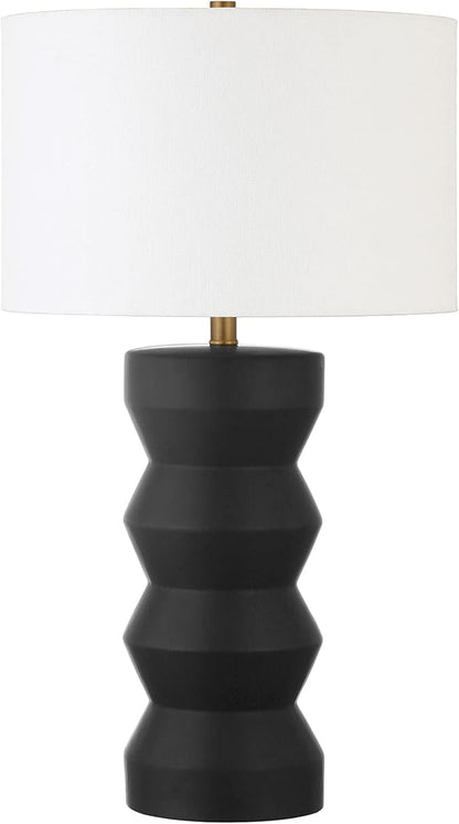 Carlin 28" Tall Ceramic Table Lamp with Fabric Shade in Matte Black/White