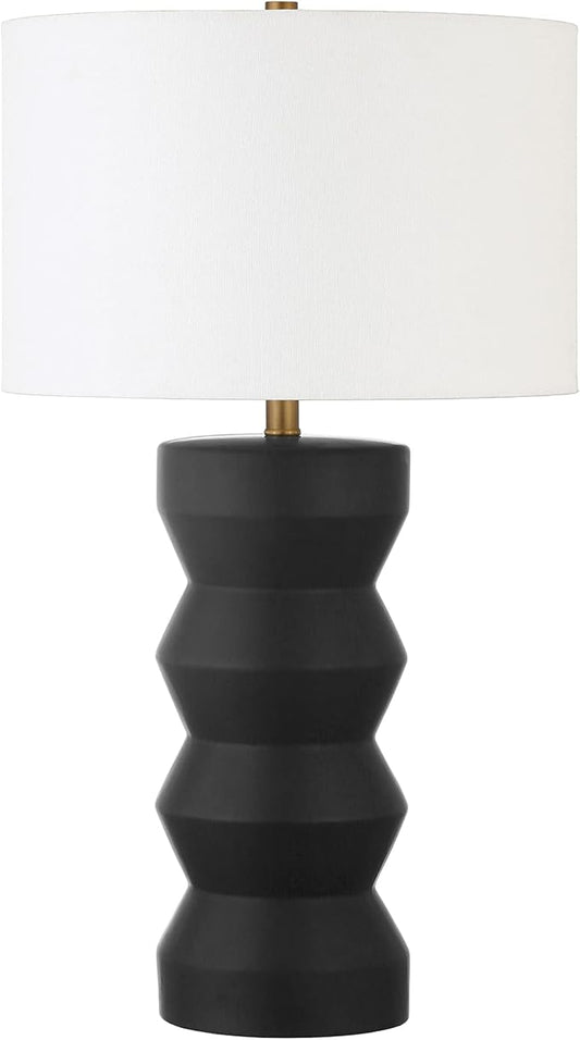 Carlin 28" Tall Ceramic Table Lamp with Fabric Shade in Matte Black/White
