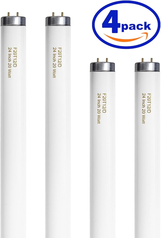 T12 Fluorescent Tube Light Bulb 20 Watt Daylight, F20T12/D Replacement for 79042 F20T12/SUN/ECO F20T12/D/ECO 273284 F20T12/D/ALTO 1100 Lumen G13 Base, 24 Inch 4 Count
