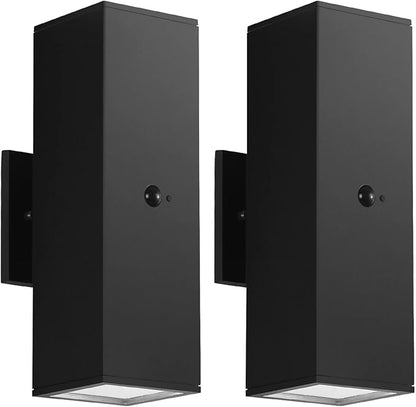 Motion Sensor Outdoor Lights 2 Pack, Modern Outdoor Wall Lights Black Porch Light with E26 Base, Square Motion Detector Lights for Outside, Waterproof Sconce for House Doorway, Bulbs Included
