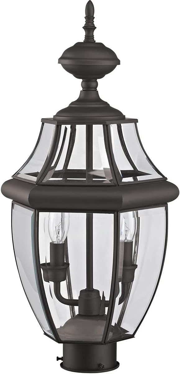 Livex Lighting 2254-07 Monterey 2 Light Outdoor Bronze Finish Solid Brass Post Head with Clear Beveled Glass