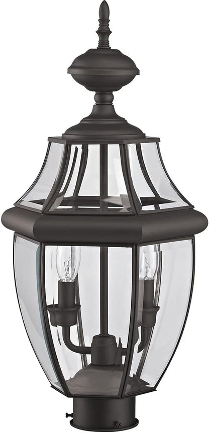 Livex Lighting 2254-07 Monterey 2 Light Outdoor Bronze Finish Solid Brass Post Head with Clear Beveled Glass