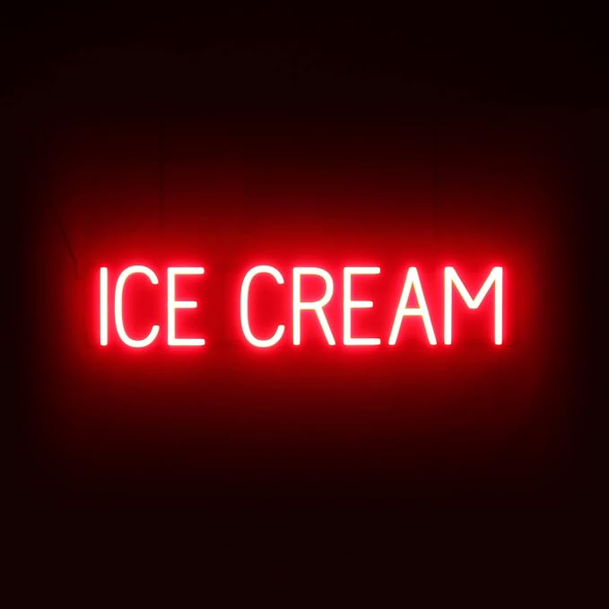 SpellBrite ICE CREAM Sign | Treat-Related Sign with Neon Look, Red LED Light Source | 31.7" x 6.3"