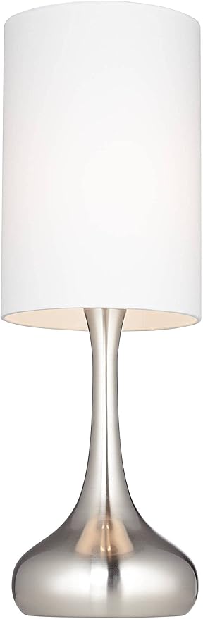 360 Lighting Modern Industrial Droplet-Shaped Table Lamp 24.5" High Brushed Nickel Silver Metal White Fabric Cylinder Shade Decor for Living Room Bedroom House Bedside Nightstand Home