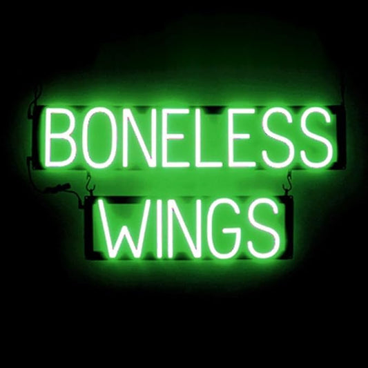 SpellBrite BONELESS WINGS Sign | Food-Related Sign with Neon Look, Green LED Light Source | 30.4" x 15.0"