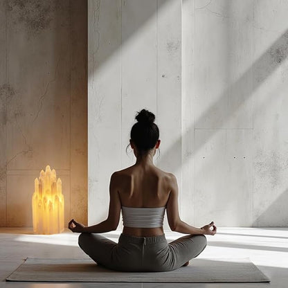 Handcrafted Selenite Lamp Salt Lamp Natural Crystal Light for Relaxation Table Lamp Salt Rock Night Light with Dimmer Switch for Bedroom, Yoga Room, Healing Meditation Decor White