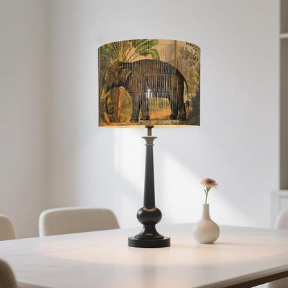 Bamboo Drum Lamp shade for table lamps and floor lamps With Tropical Colorful Animals Design, Art Deco, Rustic And Retro, Groovy Unique(size 11.8 Inch) (elephant)