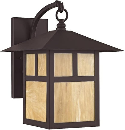 Livex Lighting 2133-07 Montclair Mission 1 Light Outdoor Bronze Finish Solid Brass Wall Lantern with Iridescent Tiffany Glass, 13.75" x 10" x 13.75"
