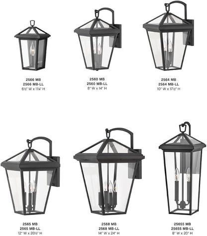 Hinkley Alford Place 25655MB Medium Outdoor Tall Wall Mount Lantern - Die Cast Aluminum Frame, Sealed Clear Glass - Museum Black