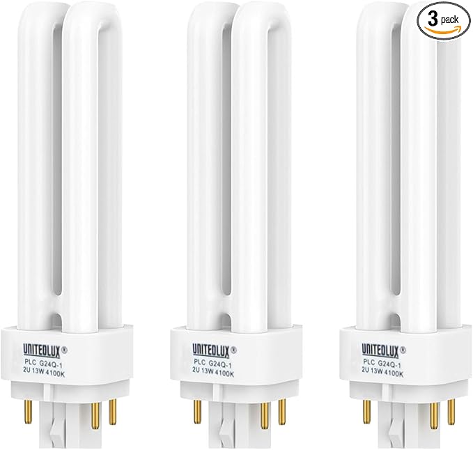 3Pack PLC-13W 4 Pin G24q-1,Double Tube, Compact Fluorescent Light Bulb - Replaces Sylvania 20671 CF13DD/E/835 - Philips 38327-3 PL-C 13W/835/4P/ALTO and GE 97596 F13DBX/835/ECO4P(3)