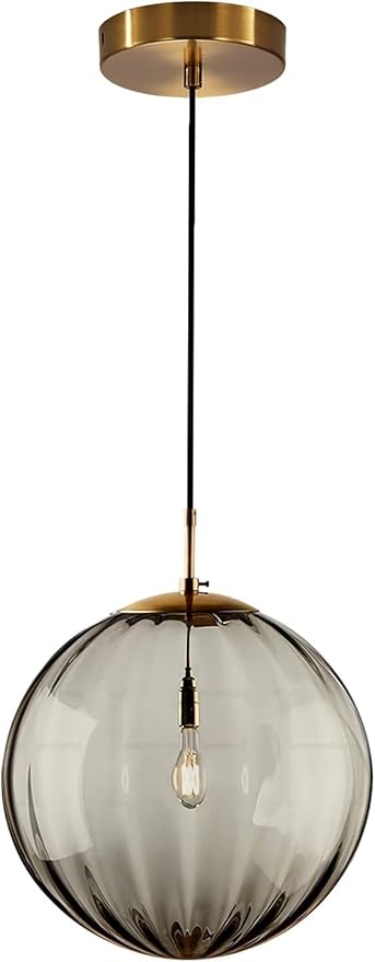 KCO Lighting Modern Large Globe Pendant Light Fixture Mid Century Smoke Grey Glass Pendant Light Vintage Hanging Lights Single Gold Globe Chandelier Kitchen Island Lighting (Smoke Gray-9.8”)