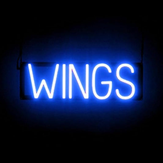 SpellBrite WINGS Sign | Food-Related Sign with Neon Look, Blue LED Light Source | 20.2" x 6.3"