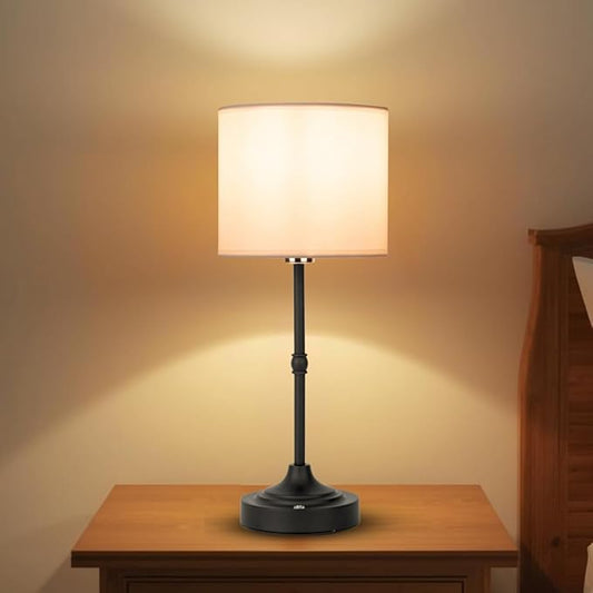 Rechargeable Table Lamp, Cordless Touch Lamps, Portable Desk Light with Stepless Dimmable Brightness & Fabric Shade for Nightstand Bedside Living Room (Black, Straight)