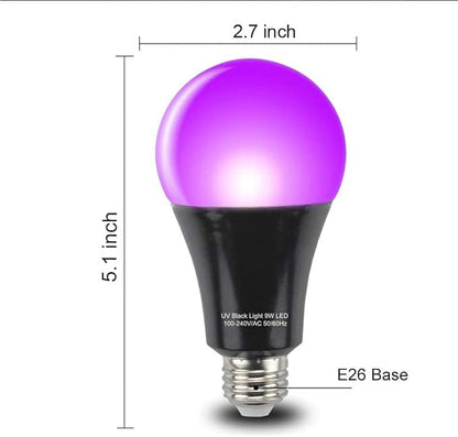 Black Light Bulbs 9W 8 Pack A19 E26 LED Blacklight Bulb 385-400nm UVA Black Lights for Blacklight, Glow in The Dark, Body Paint, Fluorescent Poster, Neon Glow
