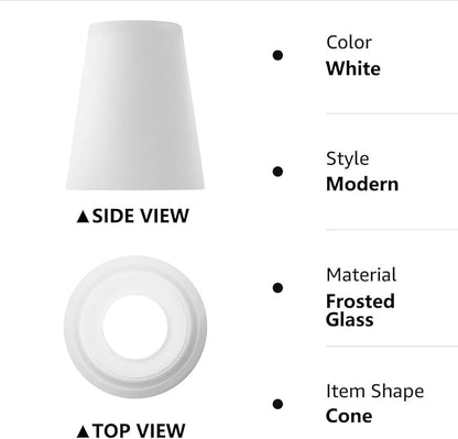 Fixture Replacement Frosted Glass Shade, E26 Base with 1-5/8" Fitter, 3-pack Cone Replacement White Shades for Pendant Light, Wall Sconce, Vanity Light, Table Lamp