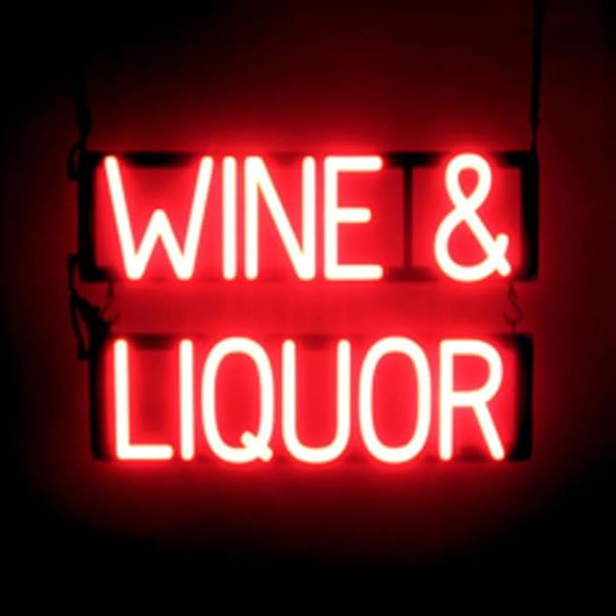 SpellBrite WINE & LIQUOR Sign | Wine-Related Sign with Neon Look, Red LED Light Source | 22.0" x 15.0"