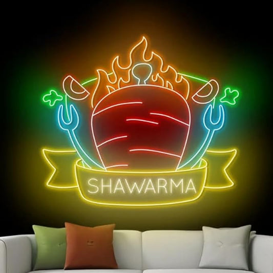 Shawarma Neon Sign, Shawarma Led Sign, Shawarma Neon Light, Street Food Wall Art Light, Restaurant Wall Decor Size:23inches