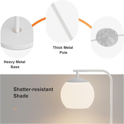 Modern Floor Lamps with Globe Shade, 3 Color Temperatures, Foot Switch, Mid Century Standing Lamp Tall for Bedroom, Living Room, Office, White