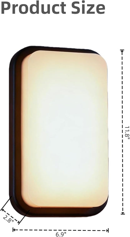 LANFU LED Modern Rectangular Outdoor Wall Sconce Light 3000K Outside Light for House Patio, Black Warm White, IP64 Waterproof Exterior Wall（11.8inch）