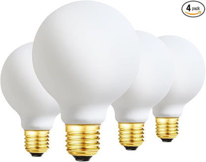 G25 LED Light Bulb E26 Base Matt Opal Porcelain Soft White 3000K Dimmable Edison 6W Led Globe Bulb,600LM,60 Watt Equivalent,Outside Frosted Glass,G80 Vintage LED Edison Globe Light Bulb,4 Pack.