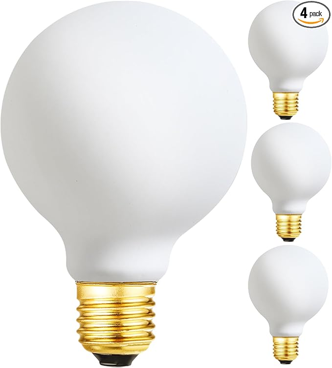 Leools LED Light Bulb G25/G80 Dimmable Flick-Free Matt 6W Frosted Glass CRI95 Warm White 600LM, 60W Equivalent Vintage LED Edison Globe Filament Light Bulb,Dim-to-Warm 2200-2700K,E26 Base, 4 Pack