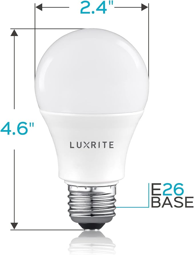 LUXRITE A19 LED Light Bulb 100W Equivalent, 4000K Cool White Non-Dimmable, 1600 Lumens, Standard LED Bulb 15W, E26 Medium Base, UL Listed, Perfect for Table Lamps and Home Lighting (6 Pack)