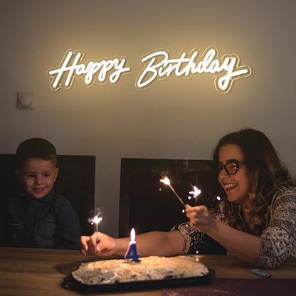 Happy Birthday Neon Sign - 3 Color Modes Happy Birthday Sign 17" - USB Happy Birthday Light Up Sign with Dimmable Switch - Happy Birthday LED Sign for Backdrop, Party, Celebration, Decoration