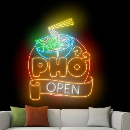 Open Pho Neon Sign, 25"Pho Bowl Led Neon Light, Vietnam Pho Food Neon Kitchen Wall Art, Vietnamese Restaurant Wall Décor