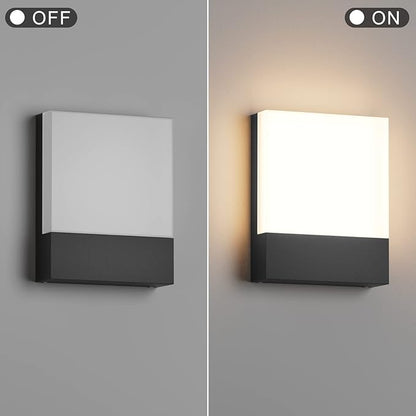 Modern Outdoor Led Wall Light, 24W 3000K Wall Porch & Patio Light,Exterior Hardwired Wall Light Fixtures,IP65 Waterproof Square Wall Lamp for Garage, Front Door,House Yard(Black,2-Pack)