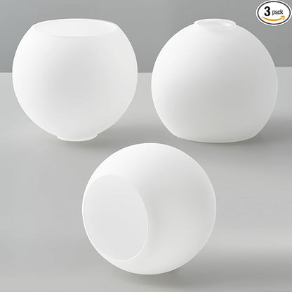 3 Pack Fixture Replacement Globe Shade, 6 Inch Diameter, E26 Base 1-5/8 Inch Fitter, Glass Globe Lampshade Cover for Pendant Wall Sconce Chandelier Vanity Light (3 Pack 6 Inch White Frosted Glass)