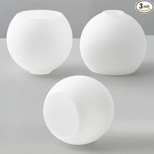 3 Pack Fixture Replacement Globe Shade, 6 Inch Diameter, E26 Base 1-5/8 Inch Fitter, Glass Globe Lampshade Cover for Pendant Wall Sconce Chandelier Vanity Light (3 Pack 6 Inch White Frosted Glass)