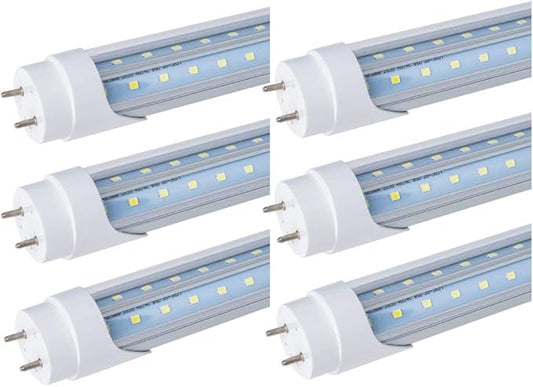 6 Pack T8 5FT 48W LED Tube Light Bulbs 6000K Bright White G13 Bi- Pin Base with Dual Row LEDs 100W Fluorescent Tube Replacement 5 Foot T10 T12 Indoor Light Fixture for Shop,Garage,Warehouse