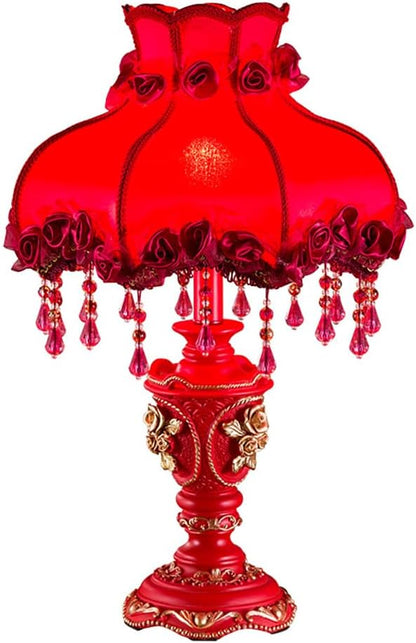 Elegant Table Lamp with Fabric Lampshade, Antique Flower Decorative Bedside Desk Lamp, Rose Decoration Night Light for Bedroom Nightstand