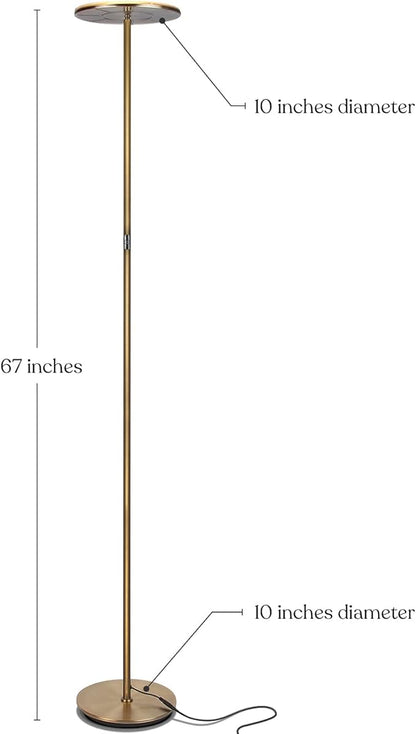Brightech Sky Flux Dimmable LED Floor Lamp – Super Bright Floor Lamp with 3 Light Modes for Living Room, Office – Torchiere Standing Touch-Lamp, Tall Torch Lamp for Bedroom & Reading - Brass