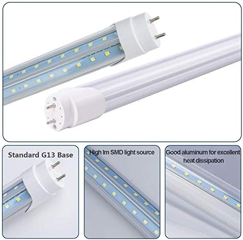 (Pack of 15 T8 6FT 40W (100W Equivalent) Tube Light Bulbs G13 Bi-Pin Cap with Dual-Rows LEDs 6000K Cool White for 6 Foot Ballast Bypass T8 T10 T12 Fluorescent Replacement