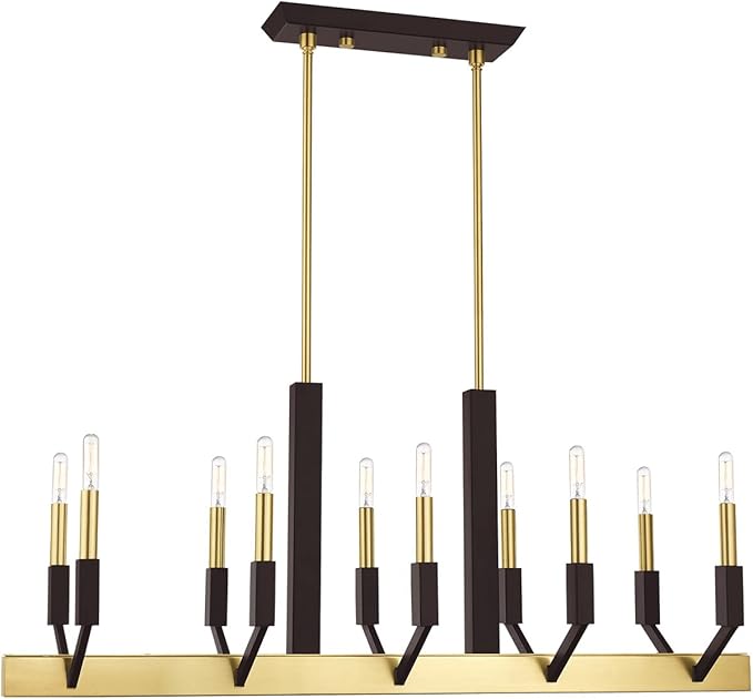 Livex Lighting 51168-12 Beckett - Ten Light Linear Chandelier, Satin Brass/Bronze Finish