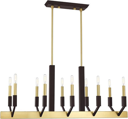 Livex Lighting 51168-12 Beckett - Ten Light Linear Chandelier, Satin Brass/Bronze Finish