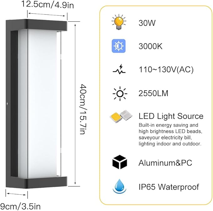 Sytmhoe 10%-100% Dimming LED Modern Outdoor Wall Light, 16in 3000K Dimmable Porch & Patio Wall Light Fixture,Black Aluminum&Dual PC Wall Lights Suitable for Garage Living Room Courtyard House(3000K)